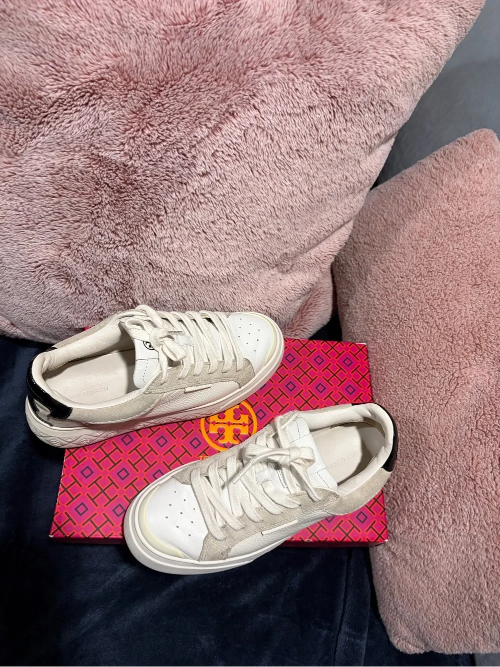 Tory Burch White Platform Sneakers with Black Heel Detail